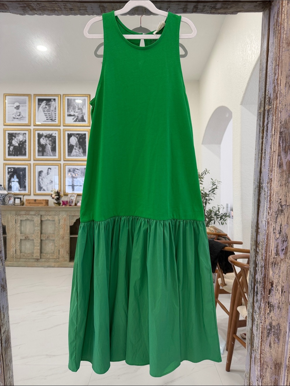 100% Cotton Anthropologie Maeve Bright Green Sleeveless Tiered Maxi Dress